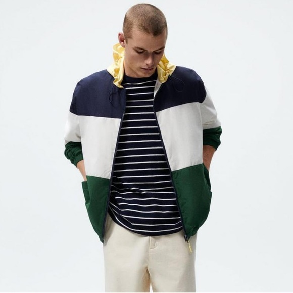 NWT ZARA Men’s Jacket Windbreaker Multicoloured Size XL Green Blue Yellow White - Picture 3 of 11